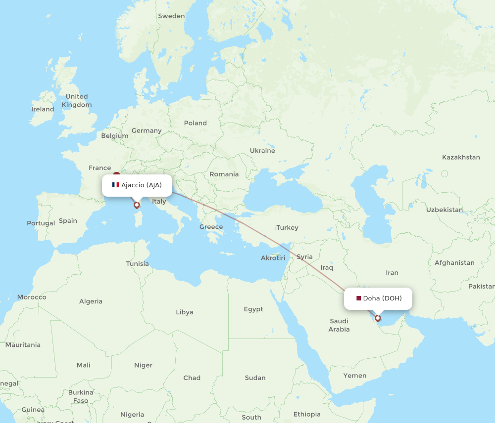 DOH to AJA flights and routes map
