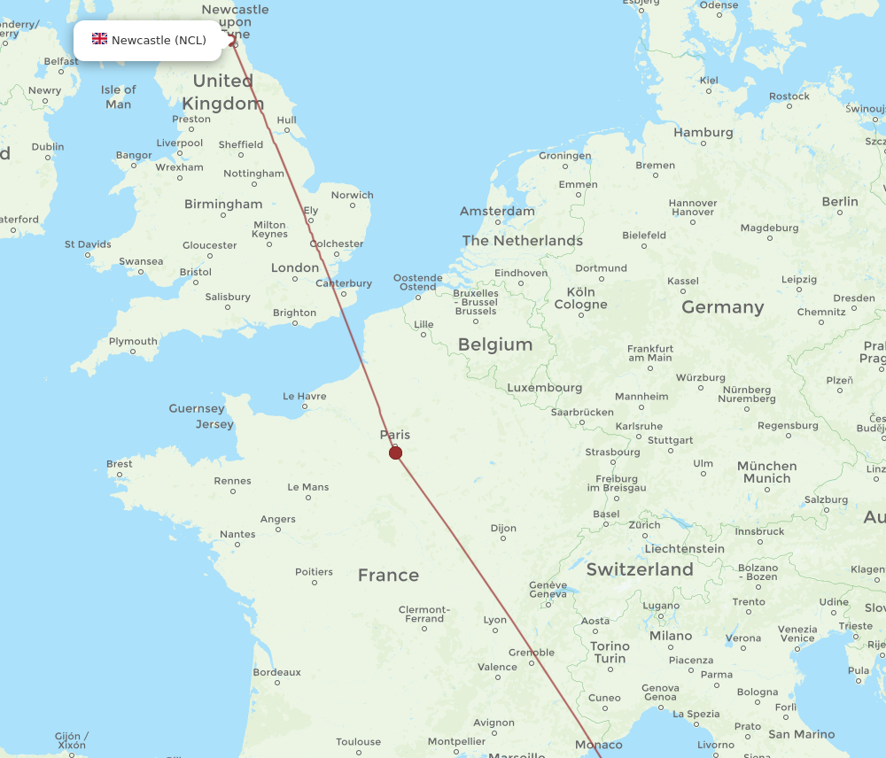 AJA to NCL flights and routes map