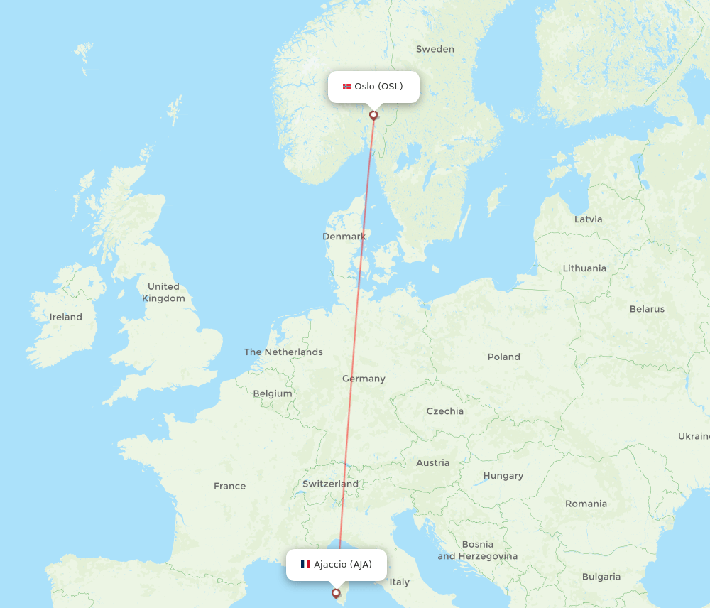 AJA to OSL flights and routes map