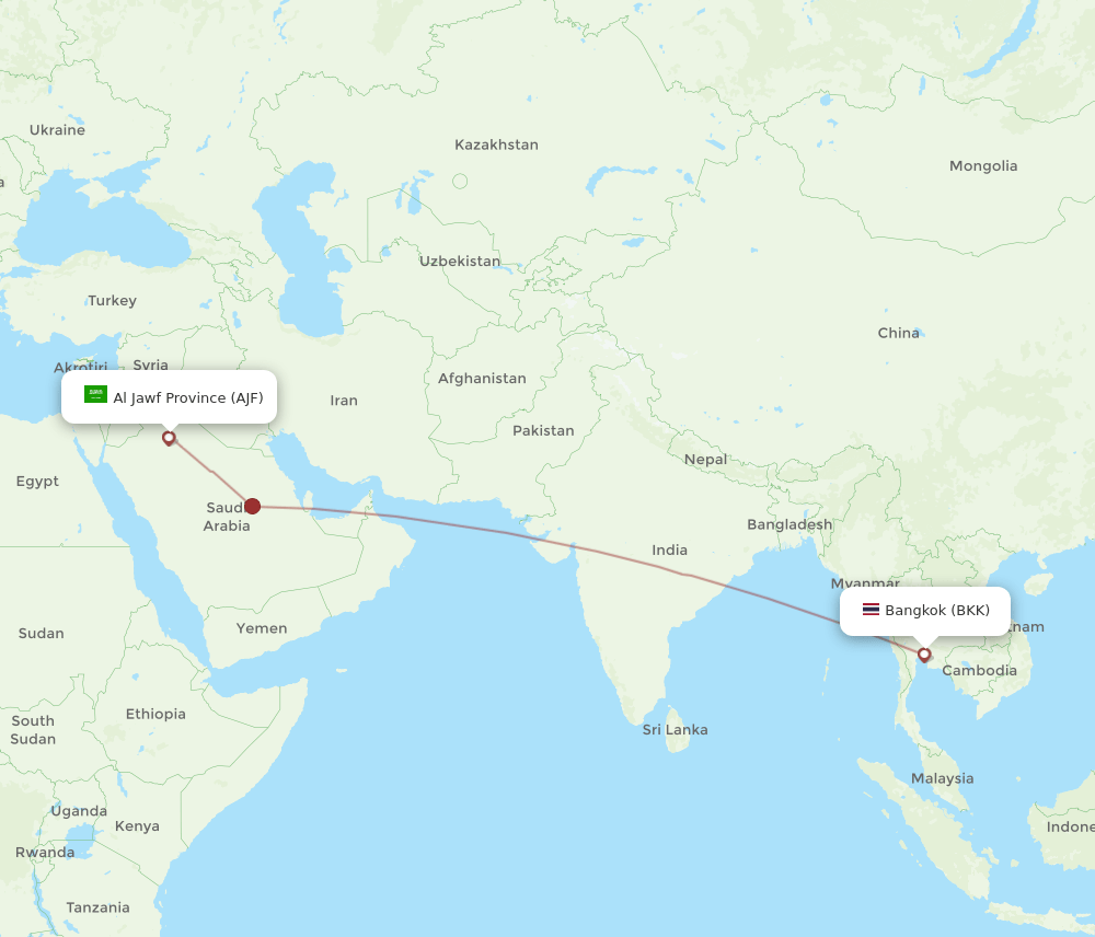 AJF-BKK flight routes