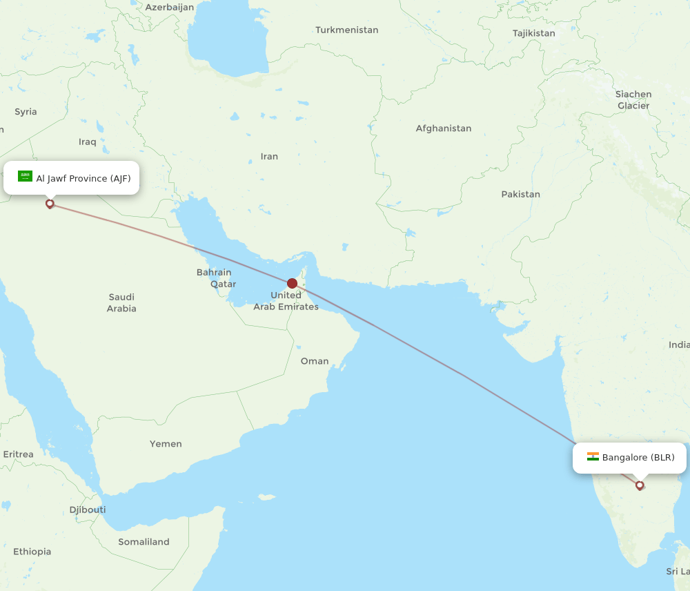 Bengaluru - Jouf route map and flight paths