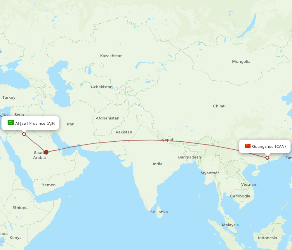 Guangzhou - Jouf route map and flight paths