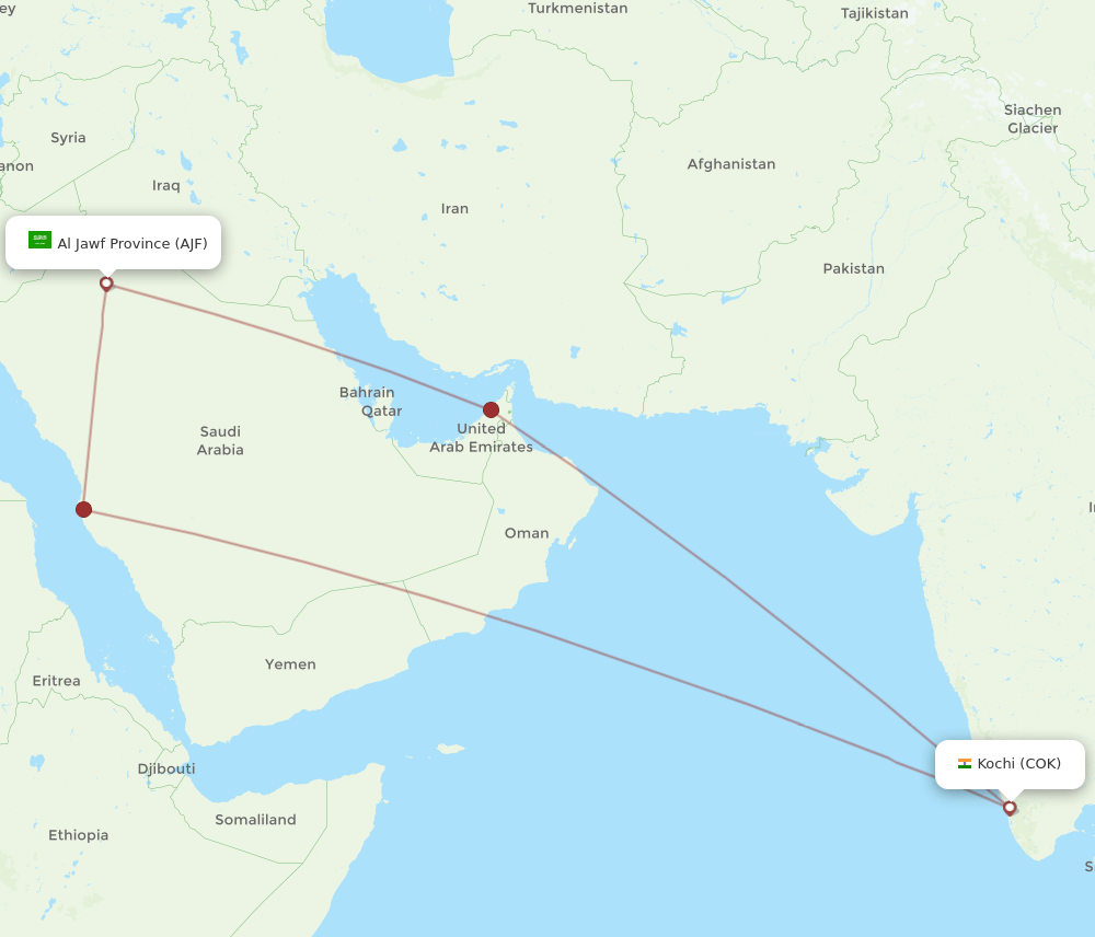 AJF-COK flight routes