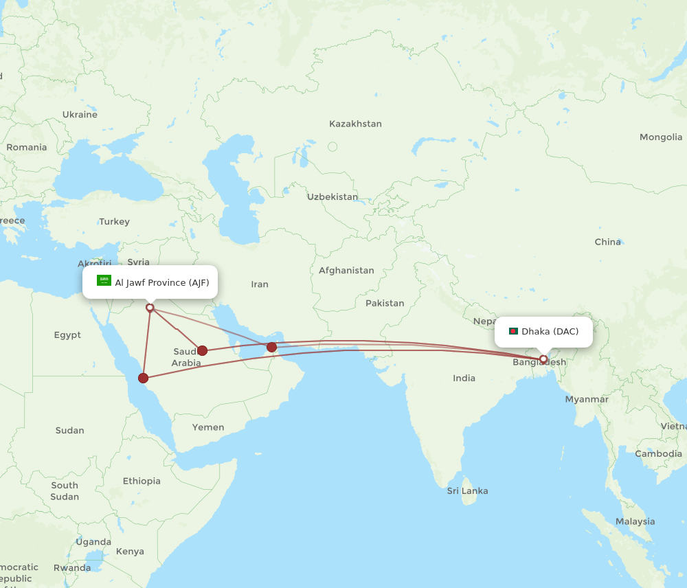 AJF-DAC flight routes