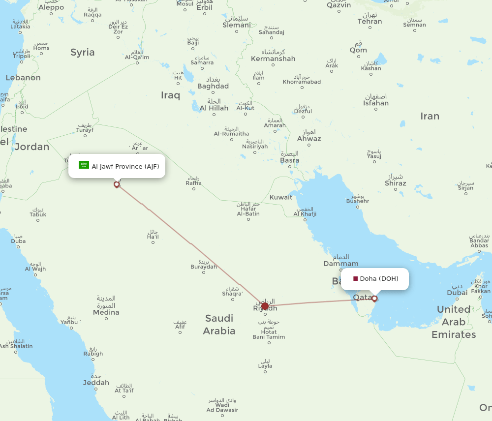 AJF-DOH flight routes