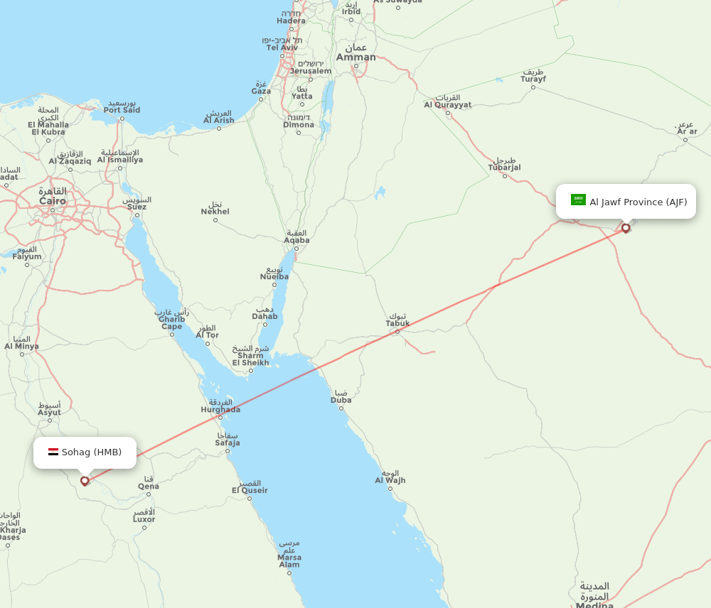 Jouf - Sohag route map and flight paths