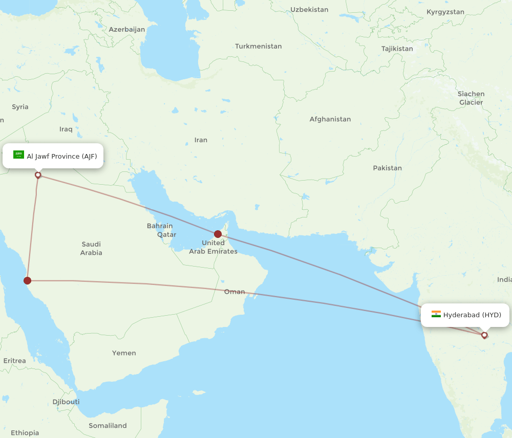 AJF-HYD flight routes