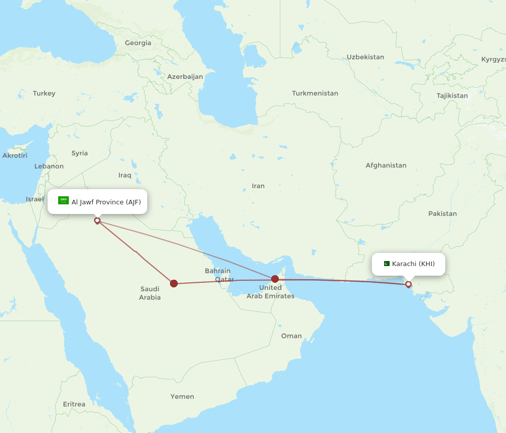 AJF to KHI flights and routes map
