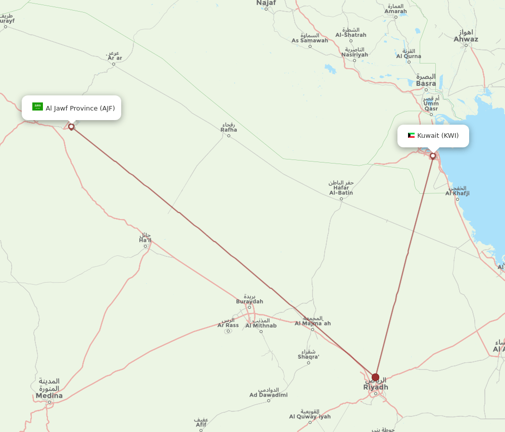 AJF-KWI flight routes