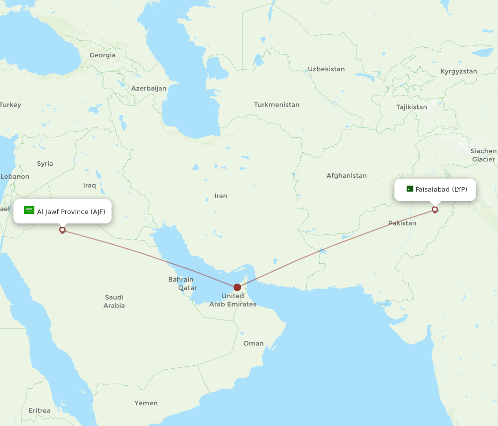 Faisalabad - Jouf route map and flight paths