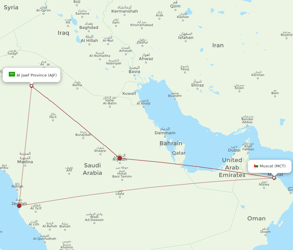 AJF to MCT flights and routes map