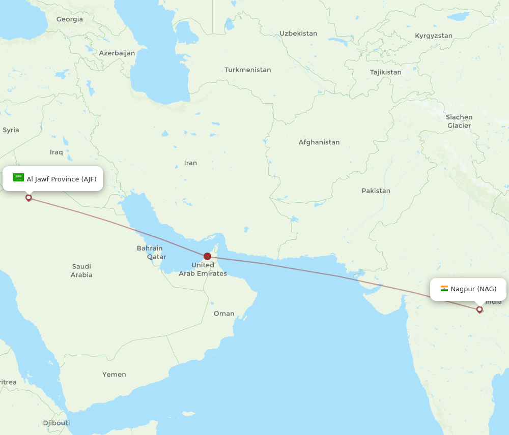 AJF to NAG flights and routes map