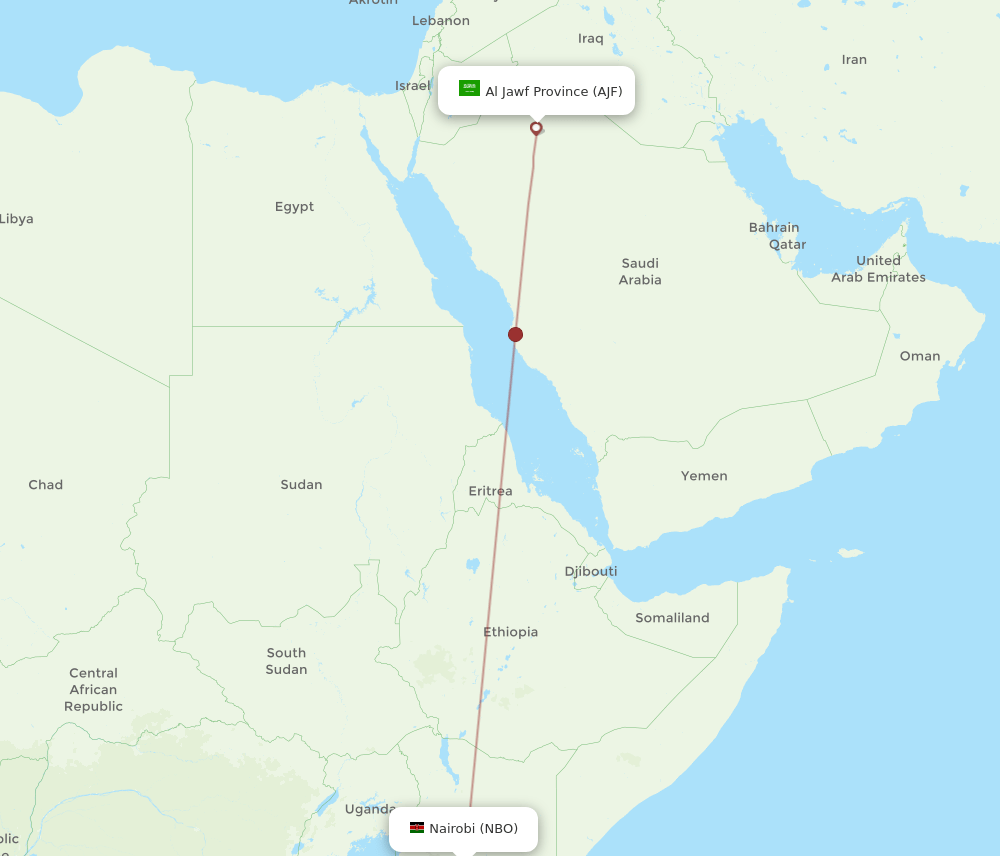 Nairobi - Jouf route map and flight paths