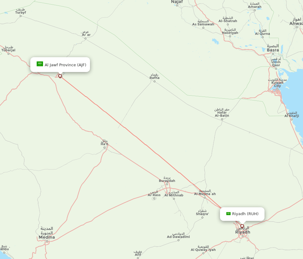 AJF to RUH flights and routes map