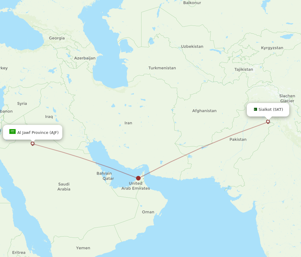 Sialkot - Jouf route map and flight paths