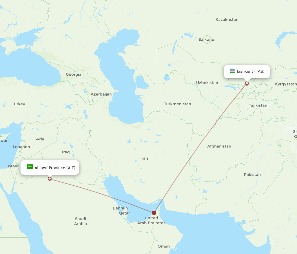 AJF-TAS flight routes
