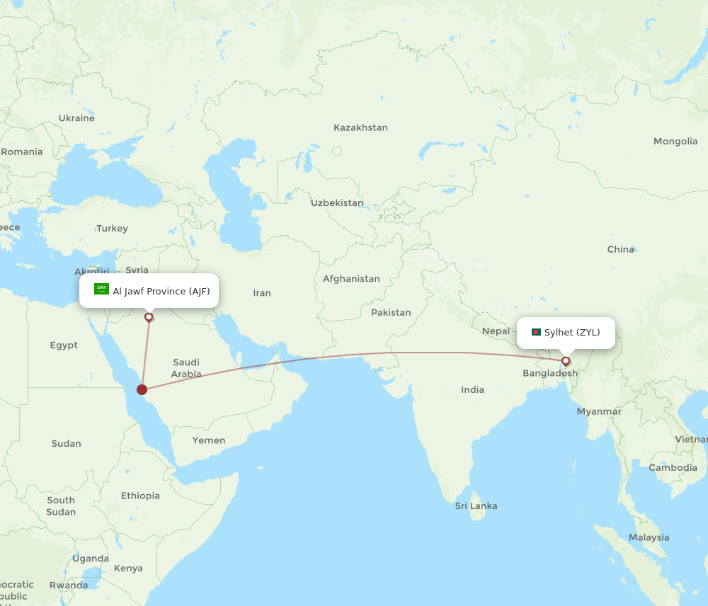 AJF-ZYL flight routes