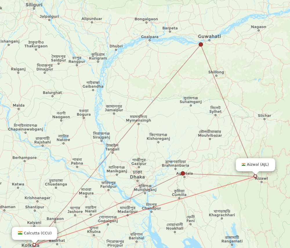 AJL-CCU flight routes