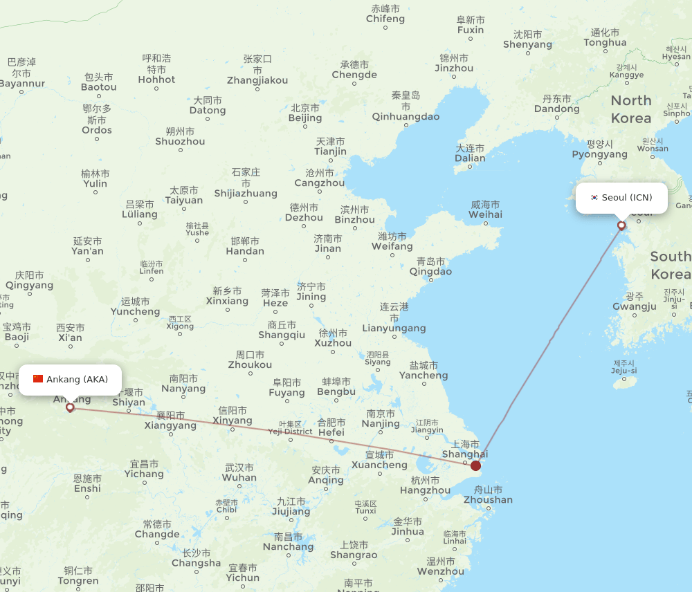AKA-ICN flight routes