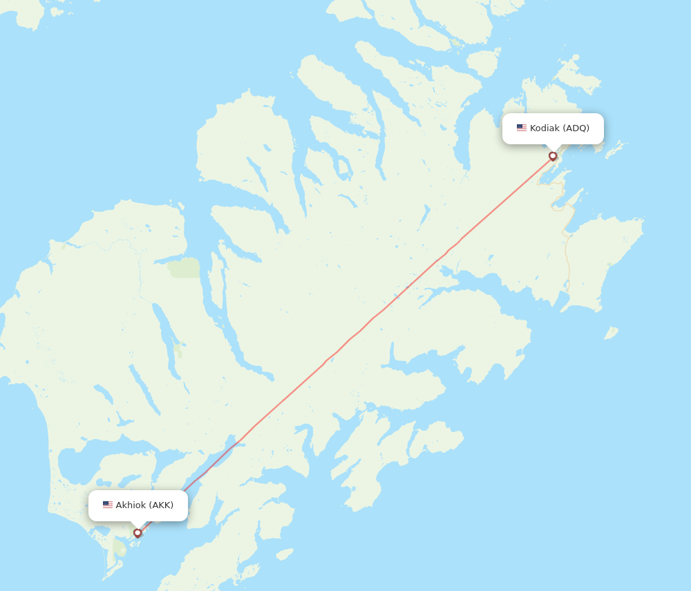 Akhiok - Kodiak route map and flight paths