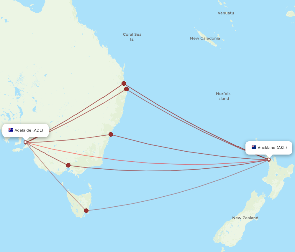 AKL to ADL flights and routes map