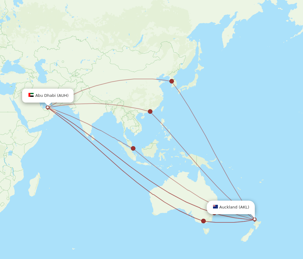 AKL to AUH flights and routes map