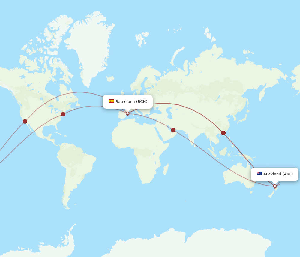AKL-BCN flight routes