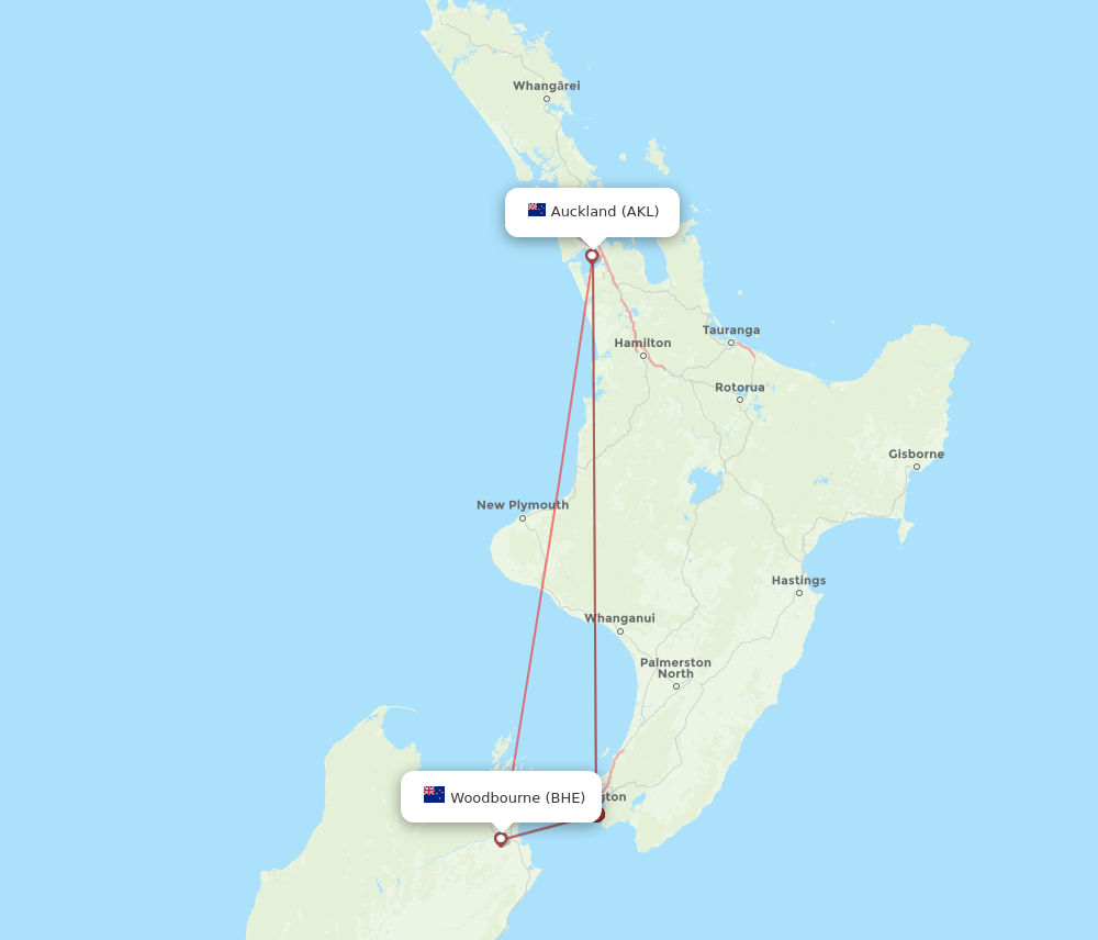 AKL to BHE flights and routes map