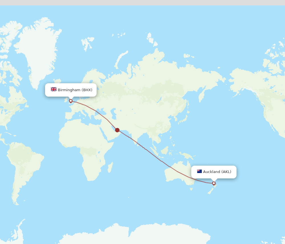 AKL to BHX flights and routes map