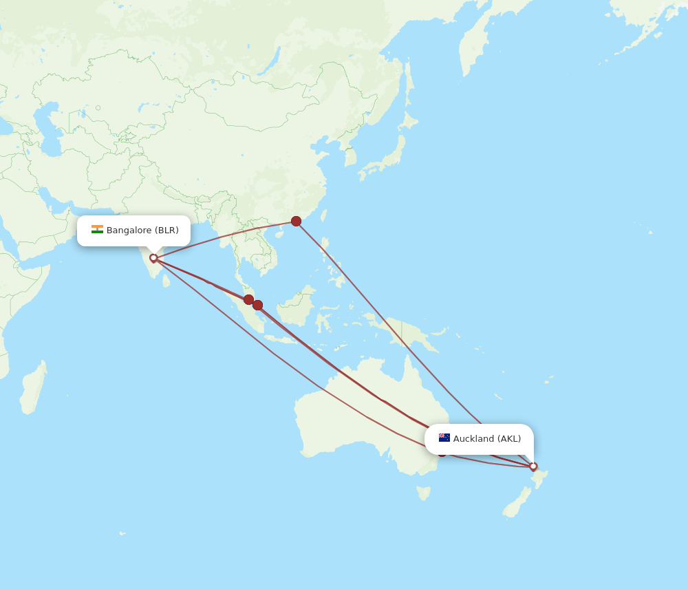 AKL-BLR flight routes