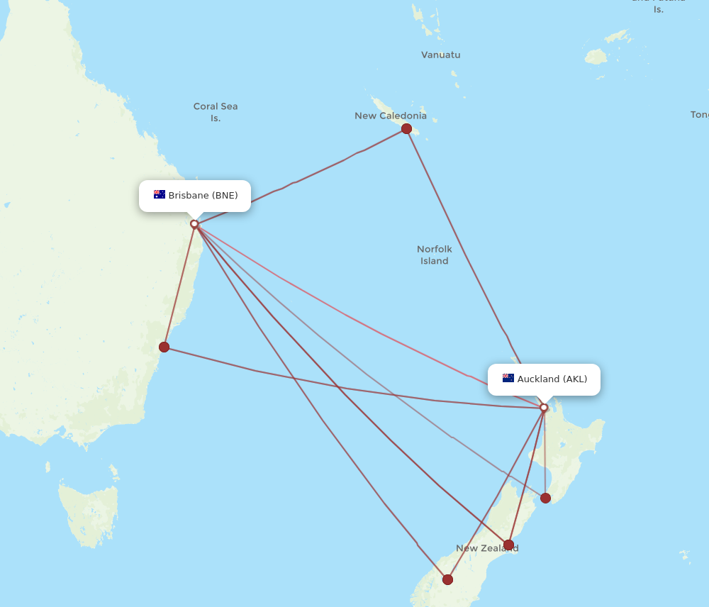 AKL to BNE flights and routes map