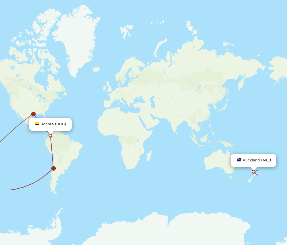 AKL to BOG flights and routes map