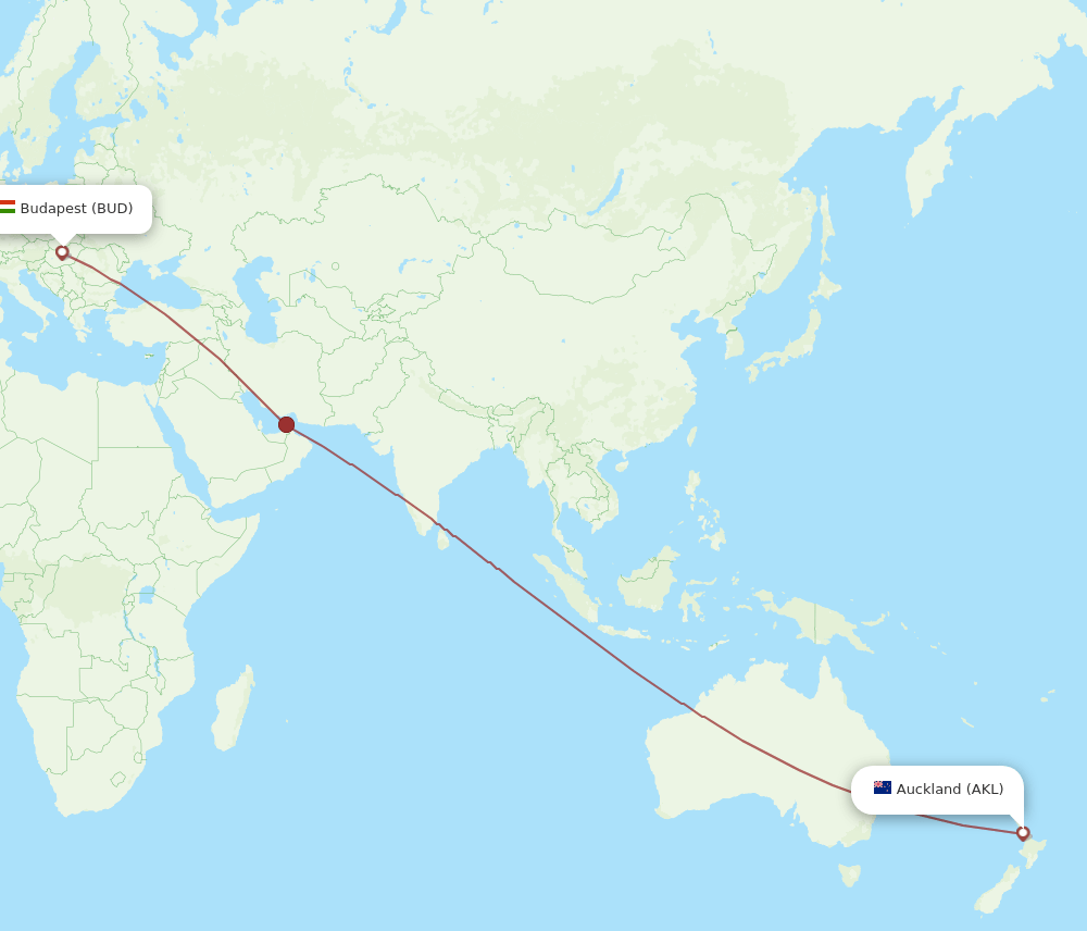 AKL to BUD flights and routes map