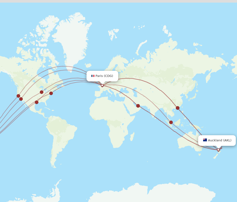 AKL to CDG flights and routes map