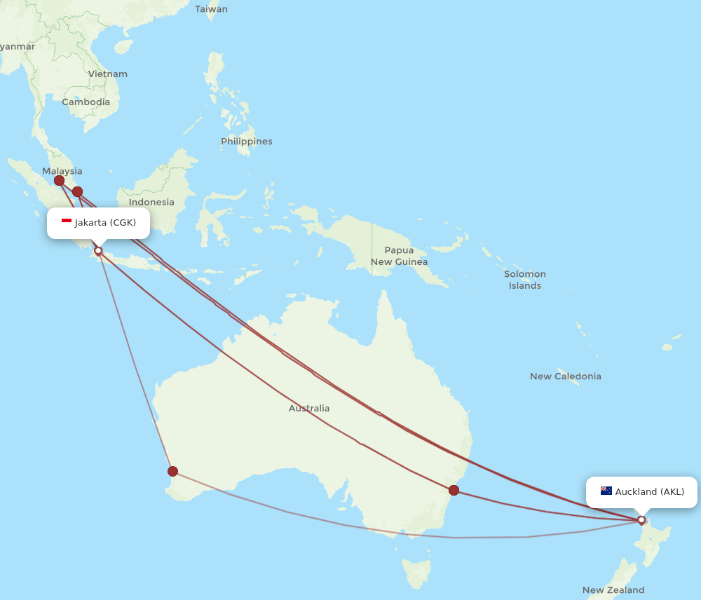 AKL to CGK flights and routes map