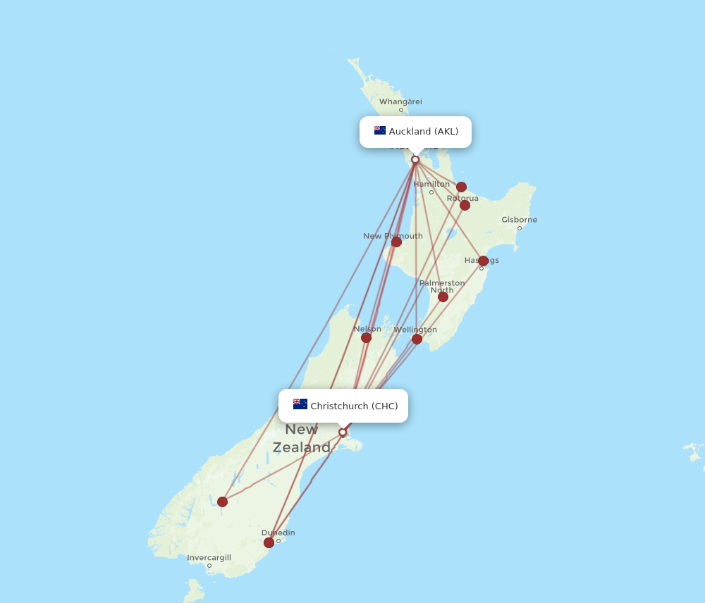 AKL to CHC flights and routes map