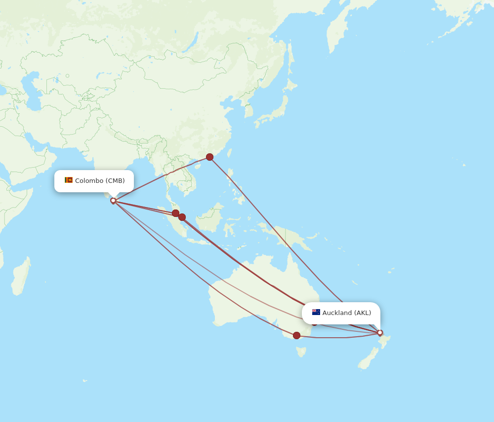 AKL to CMB flights and routes map