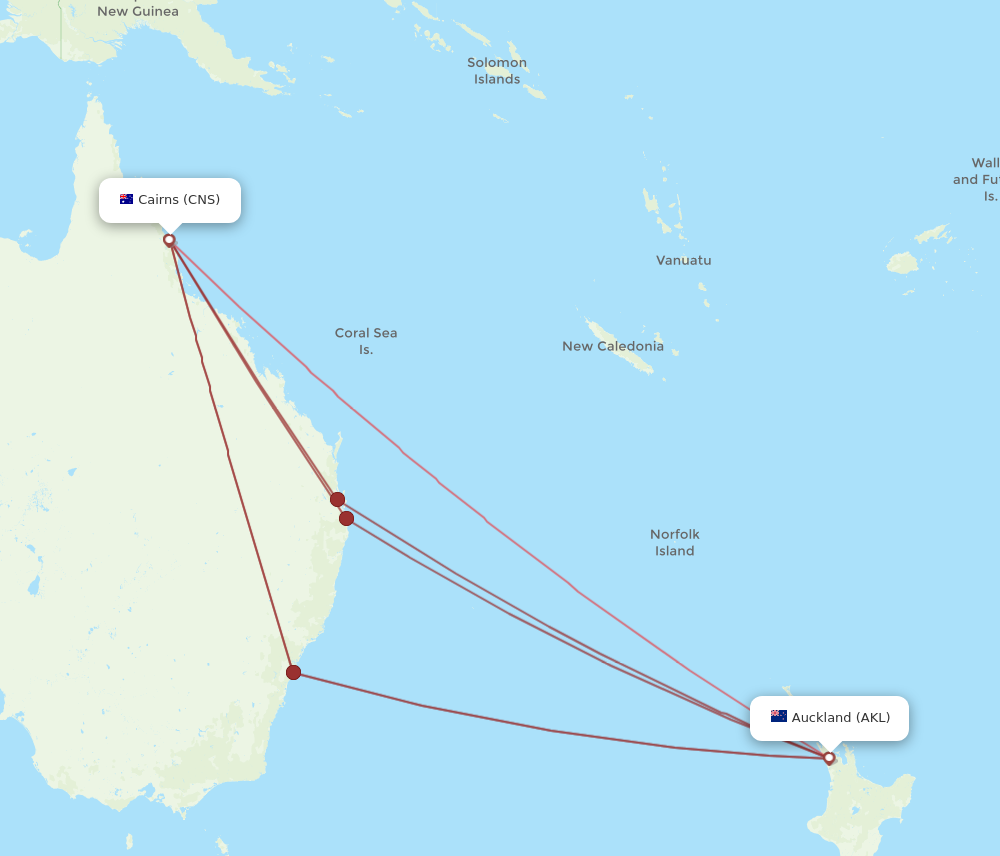 AKL to CNS flights and routes map
