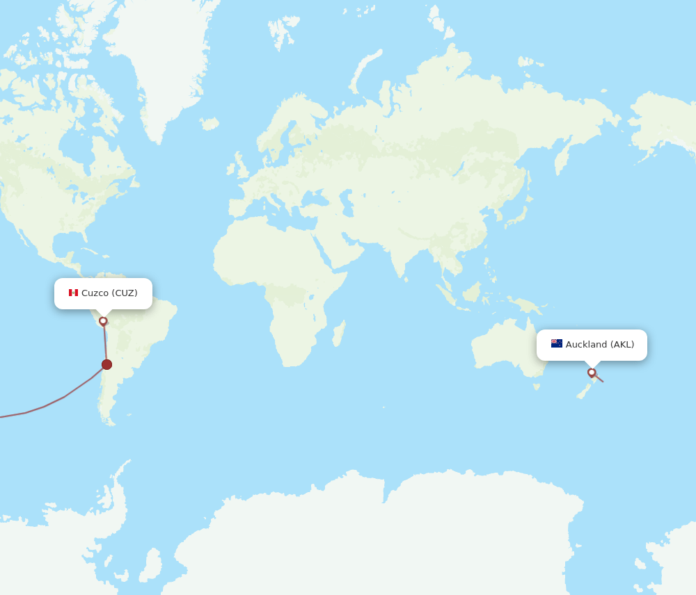 Auckland - Cuzco route map and flight paths