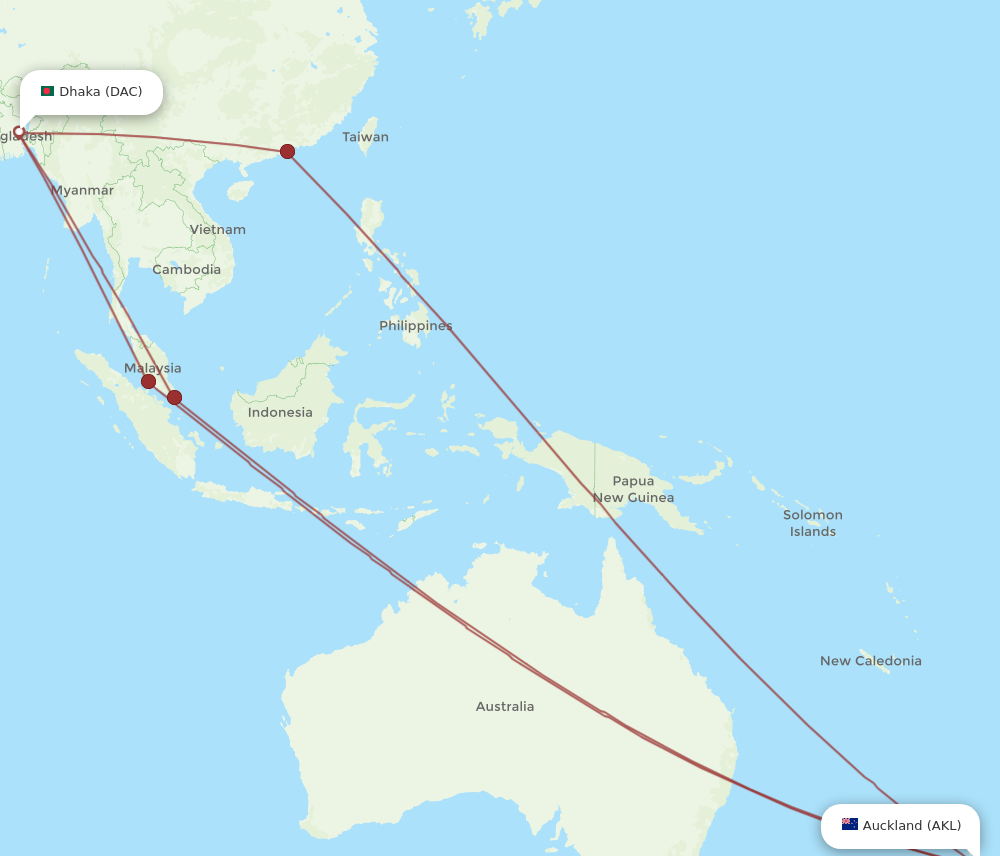 AKL to DAC flights and routes map