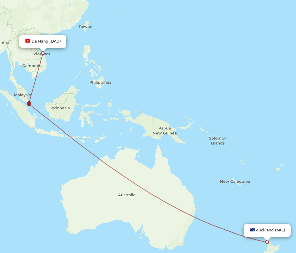 AKL-DAD flight routes