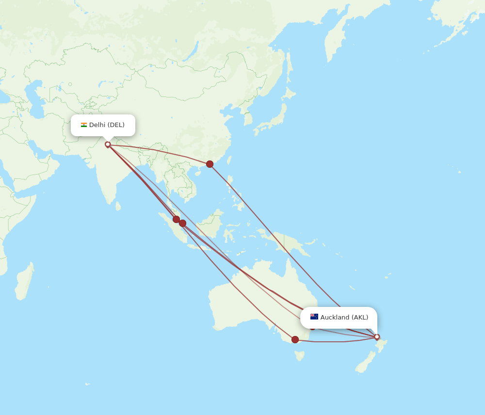 AKL-DEL flight routes