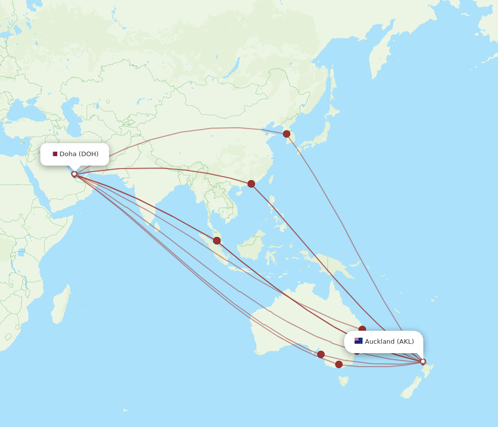 AKL to DOH flights and routes map