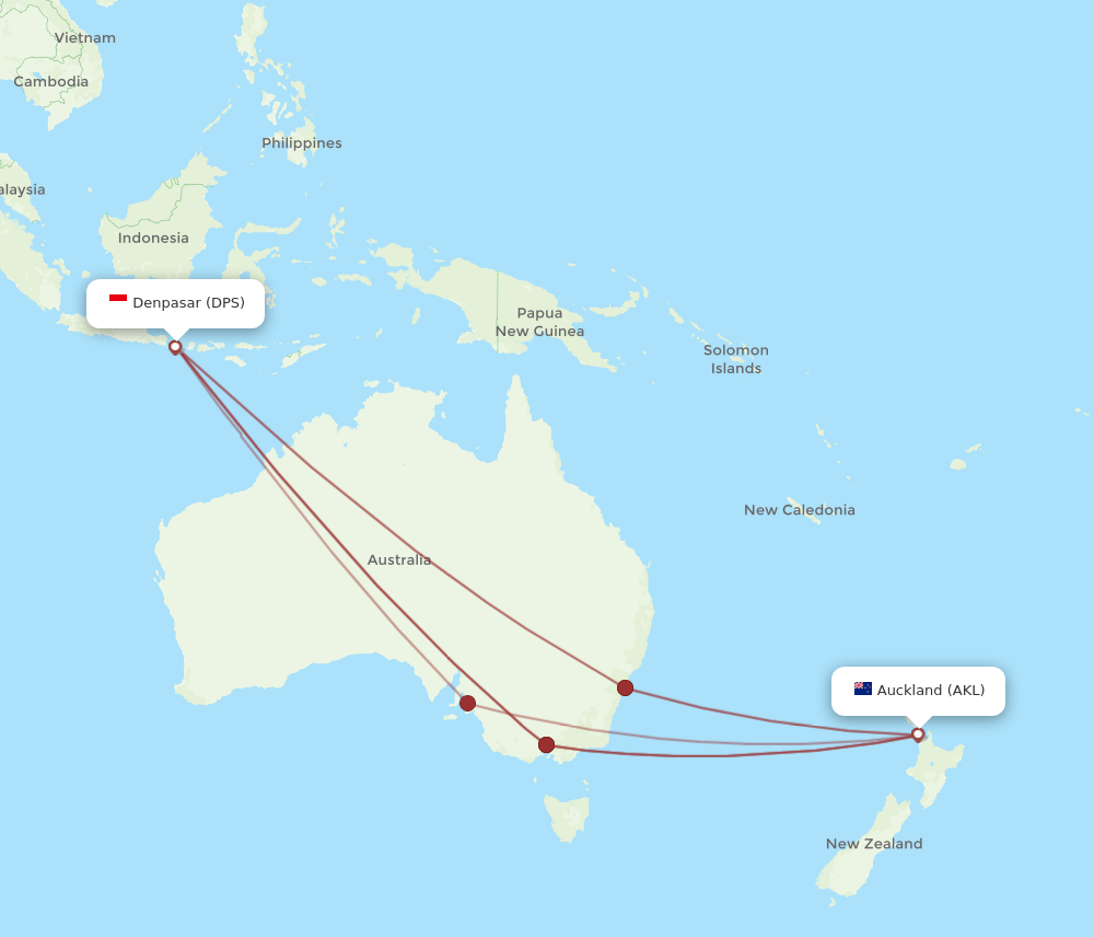 AKL to DPS flights and routes map