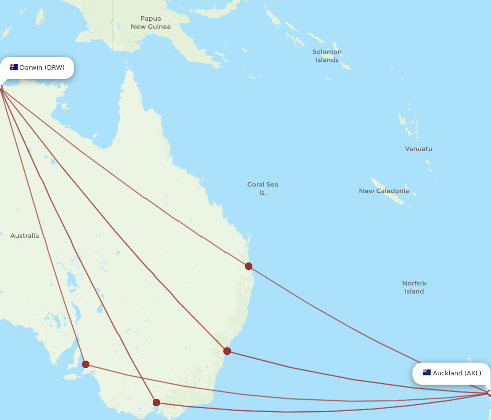 AKL-DRW flight routes