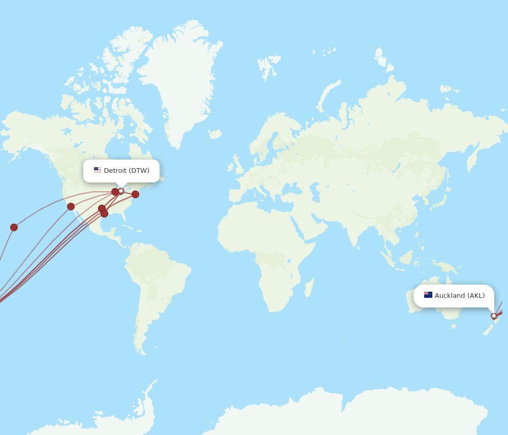 AKL-DTW flight routes