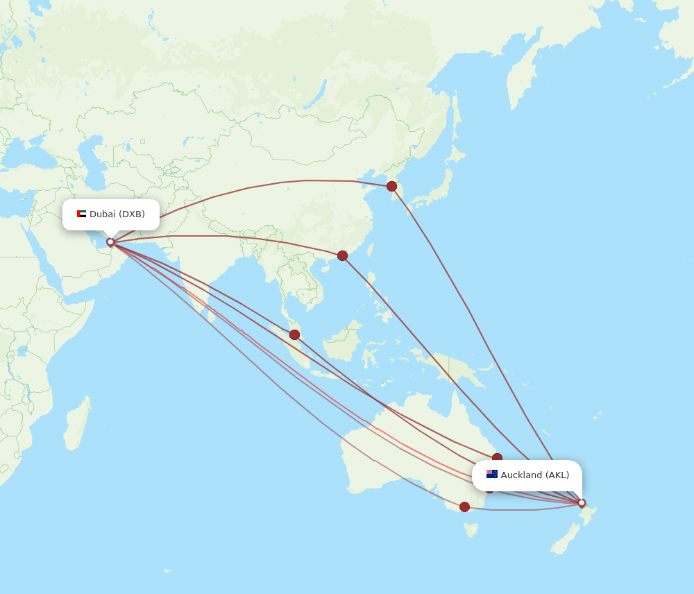 AKL to DXB flights and routes map