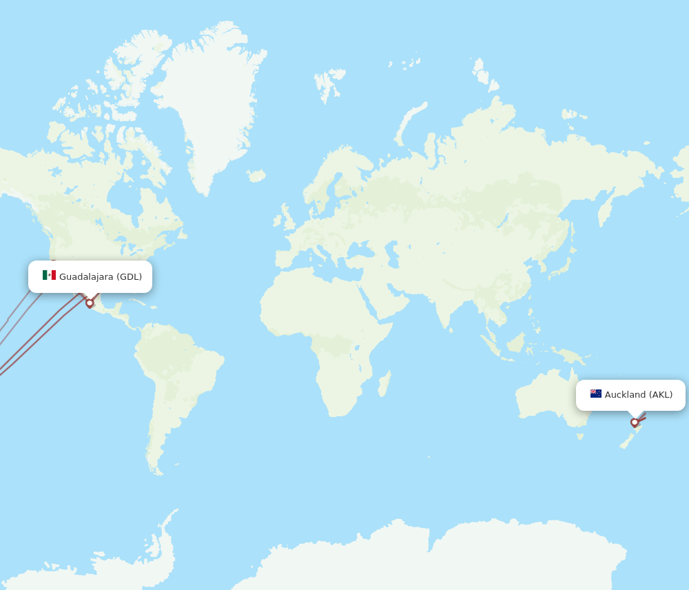 AKL-GDL flight routes