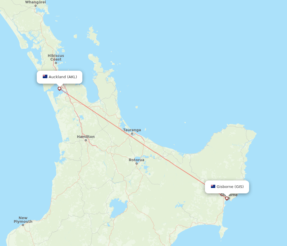 AKL to GIS flights and routes map