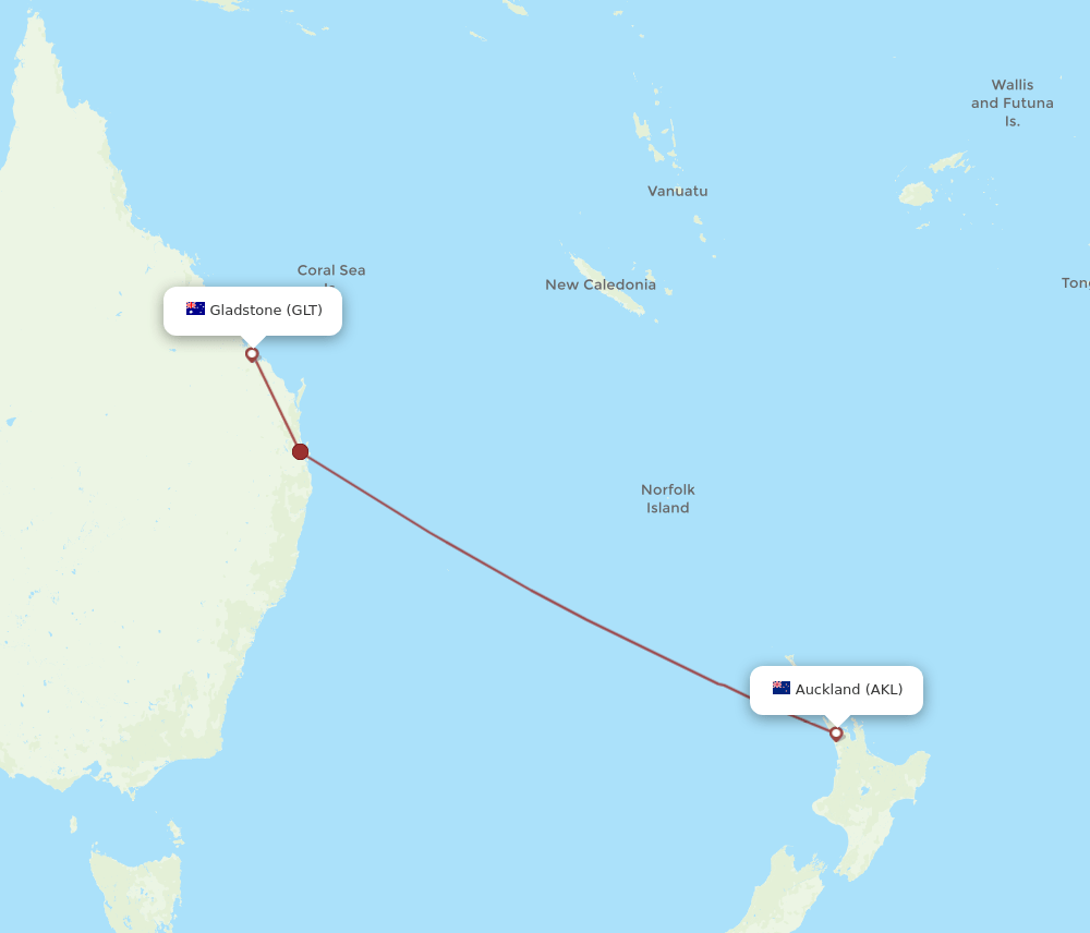 AKL-GLT flight routes